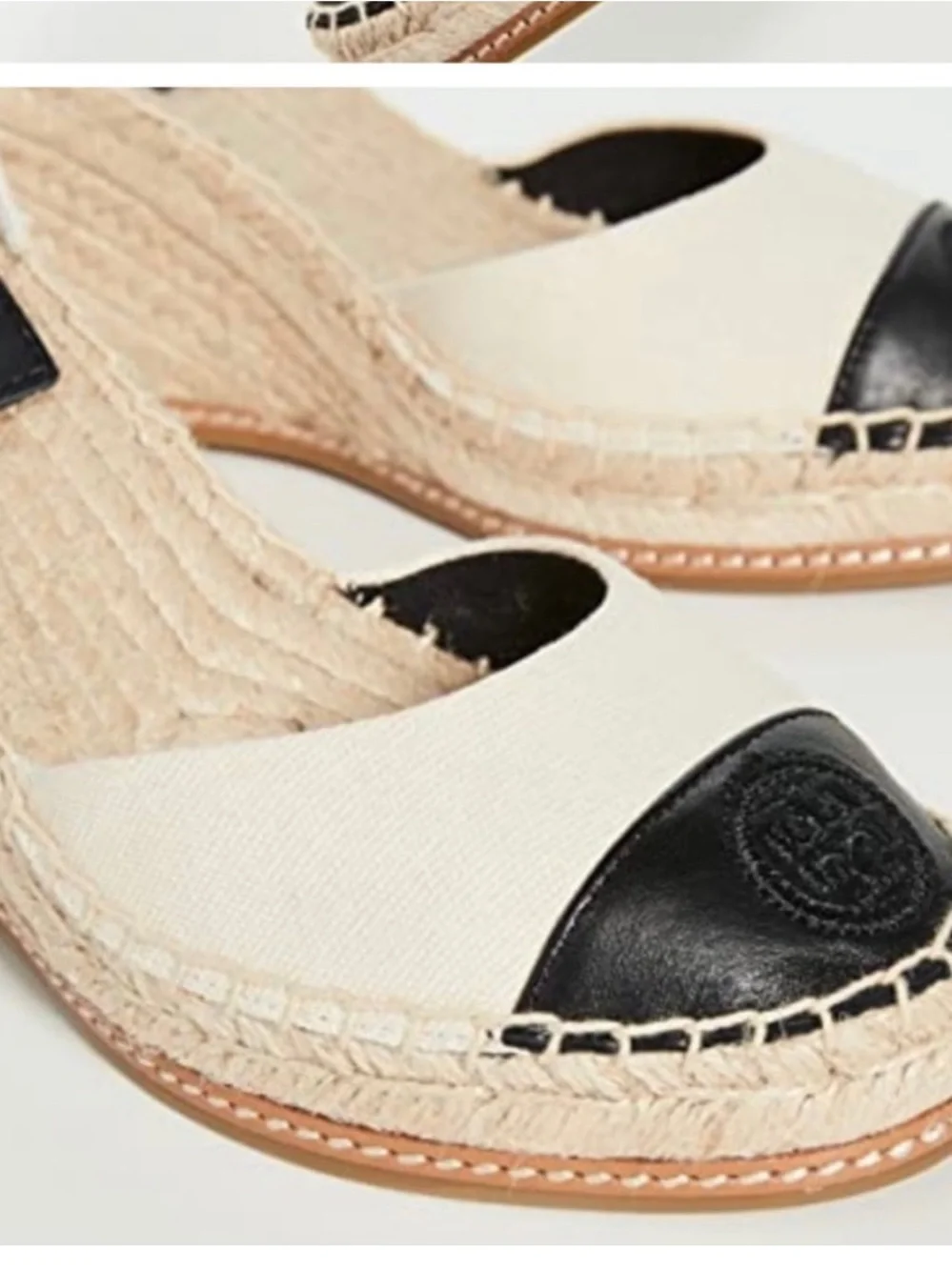 Tory Burch Color Block 85mm Wedge Espadrille Sandal Size 8.5 Color Cream & Black